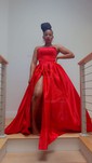 Red Ball Gown Strapless Satin Prom Dresses With Ruched