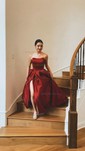 Red Ball Gown Strapless Satin Prom Dresses With Ruched
