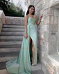 Sheath/Column Strapless Satin Prom Dresses With Split