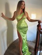 Sheath/Column One Shoulder Satin Cut Out Prom Dresses With Ruched