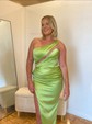 Sheath/Column One Shoulder Satin Cut Out Prom Dresses With Ruched