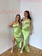 Sheath/Column One Shoulder Satin Cut Out Prom Dresses With Ruched