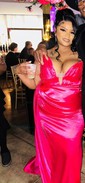 Sheath/Column V-neck Satin Prom Dresses With Ruched