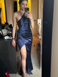 Mermaid One Shoulder Satin Modest Prom Dresses With Ruched
