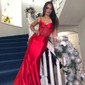 Mermaid V-neck Satin Corset Prom Dresses With Beading