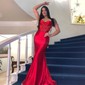 Mermaid V-neck Satin Corset Prom Dresses With Beading