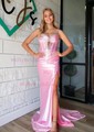 Sheath/Column Sweetheart Satin Prom Dresses With Beading