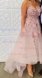 Ball Gown V-neck Organza Asymmetrical Flower(s) Prom Dresses
