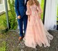 A-line Off-the-shoulder Tulle Puff Sleeve Prom Dresses With Appliques
