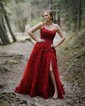 Ball Gown/Princess Square Neckline Organza Glitter Sweep Train Prom Dresses With Appliques Lace