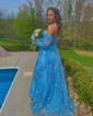 Ball Gown/Princess Off-the-shoulder Tulle Sweep Train Prom Dresses With Appliques Lace
