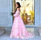 Ball Gown/Princess Off-the-shoulder Tulle Sweep Train Prom Dresses With Appliques Lace