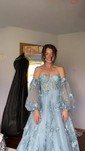 Ball Gown/Princess Off-the-shoulder Tulle Sweep Train Prom Dresses With Appliques Lace