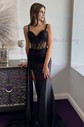 Sheath/Column V-neck Satin Corset Prom Dresses With Appliques