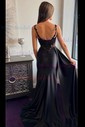 Sheath/Column V-neck Satin Corset Prom Dresses With Appliques