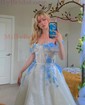 Ball Gown Off-the-shoulder Lace Tulle 3D Floral Prom Dresses