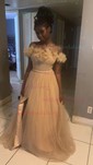 Ball Gown Off-the-shoulder Tulle Prom Dresses With Ruched