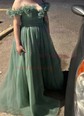 Ball Gown Off-the-shoulder Tulle Prom Dresses With Ruched