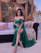 Sheath/Column Sweep Train Off-the-shoulder Jersey Split Front Prom Dresses