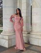 Sheath/Column Sweep Train Off-the-shoulder Jersey Split Front Prom Dresses
