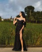 Sheath/Column Sweep Train Off-the-shoulder Jersey Split Front Prom Dresses