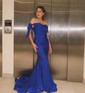 Sheath/Column Sweep Train Off-the-shoulder Jersey Split Front Prom Dresses