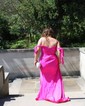 Sheath/Column Sweep Train Off-the-shoulder Jersey Split Front Prom Dresses