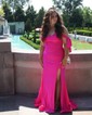 Sheath/Column Sweep Train Off-the-shoulder Jersey Split Front Prom Dresses