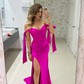 Sheath/Column Sweep Train Off-the-shoulder Jersey Split Front Prom Dresses