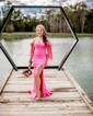 Sheath/Column Sweep Train Off-the-shoulder Jersey Split Front Prom Dresses
