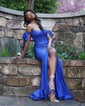 Sheath/Column Sweep Train Off-the-shoulder Jersey Split Front Prom Dresses