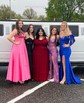 Sheath/Column Sweep Train Off-the-shoulder Jersey Split Front Prom Dresses