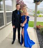 Sheath/Column Sweep Train Off-the-shoulder Jersey Split Front Prom Dresses
