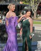 Sheath/Column Sweep Train Off-the-shoulder Jersey Split Front Prom Dresses