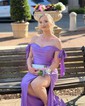 Sheath/Column Sweep Train Off-the-shoulder Jersey Split Front Prom Dresses