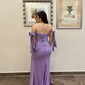 Sheath/Column Sweep Train Off-the-shoulder Jersey Split Front Prom Dresses