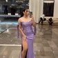 Sheath/Column Sweep Train Off-the-shoulder Jersey Split Front Prom Dresses