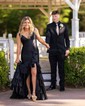 Mermaid V-neck Satin Ruffle Tiered Prom Dresses