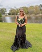 Mermaid V-neck Satin Ruffle Tiered Prom Dresses