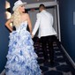Ball Gown Strapless Satin Chiffon Floral Tiered Prom Dresses