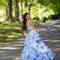 Ball Gown Strapless Satin Chiffon Floral Tiered Prom Dresses