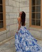 Ball Gown Strapless Satin Chiffon Floral Tiered Prom Dresses