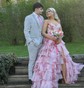 Ball Gown Strapless Satin Chiffon Floral Tiered Prom Dresses