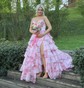 Ball Gown Strapless Satin Chiffon Floral Tiered Prom Dresses
