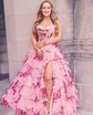 Ball Gown Strapless Satin Chiffon Floral Tiered Prom Dresses