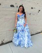 Ball Gown Strapless Satin Chiffon Floral Tiered Prom Dresses