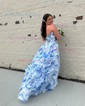 Ball Gown Strapless Satin Chiffon Floral Tiered Prom Dresses