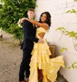 Ball Gown V-neck Satin Cut Out Tiered Prom Dresses