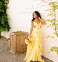 Ball Gown V-neck Satin Cut Out Tiered Prom Dresses