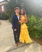 Ball Gown V-neck Satin Cut Out Tiered Prom Dresses